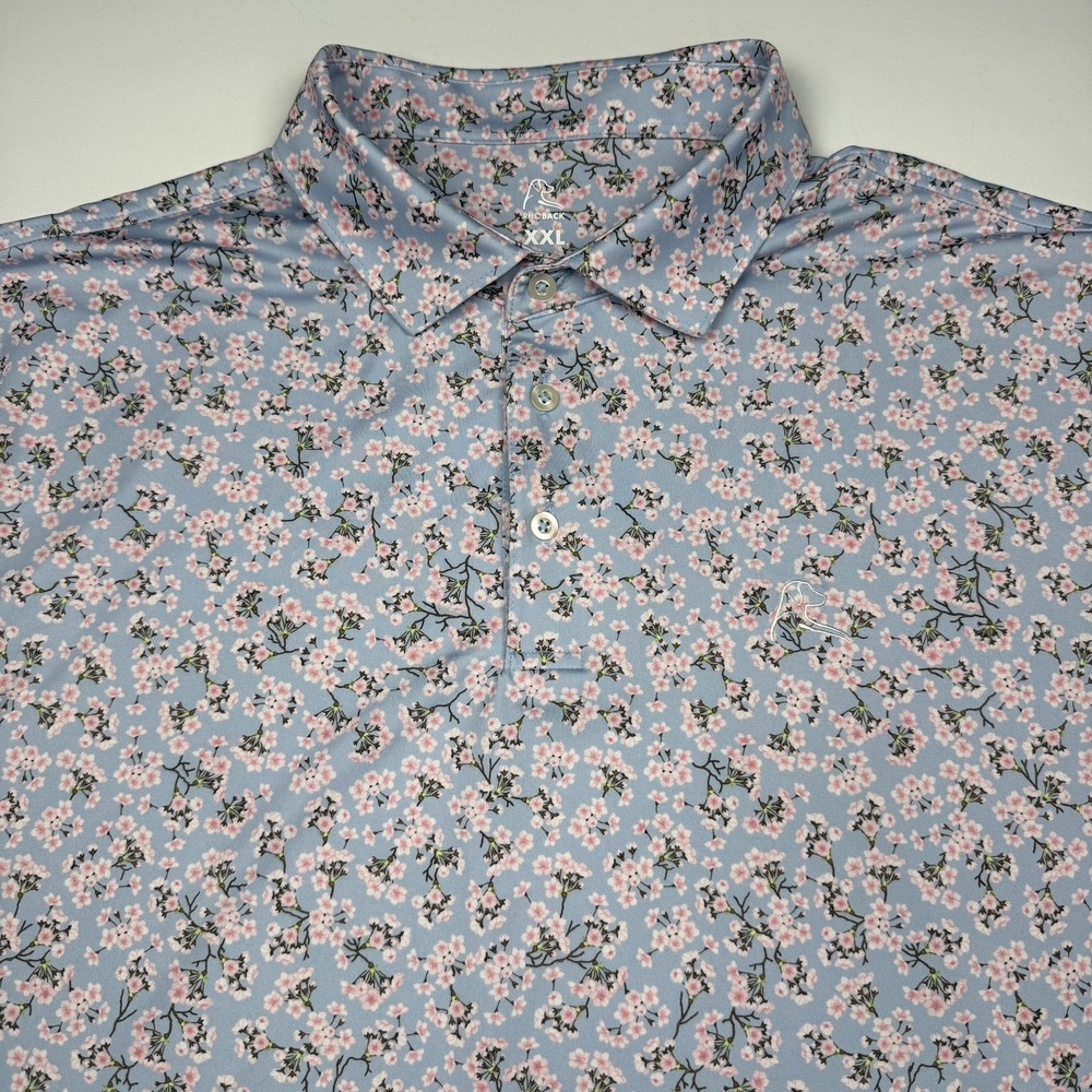 Rhoback Polo Shirt Mens 2XL Blue Floral Print Golf Performance Stretch Tech